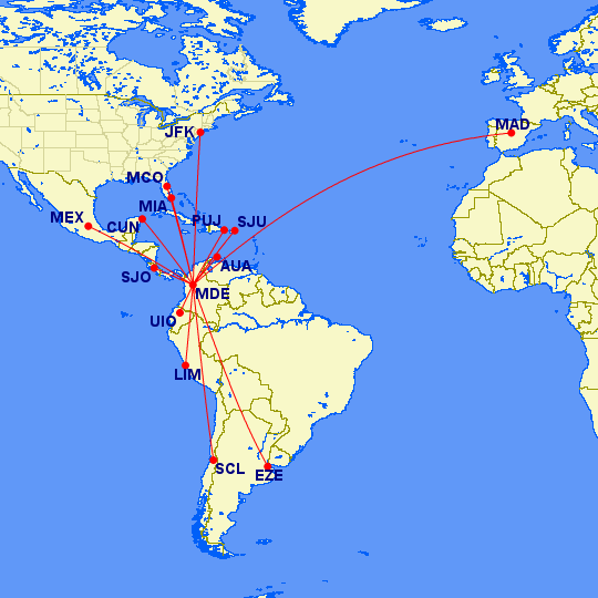 Así queda el mapa de red de rutas de Avianca desde y hacia Medellín 